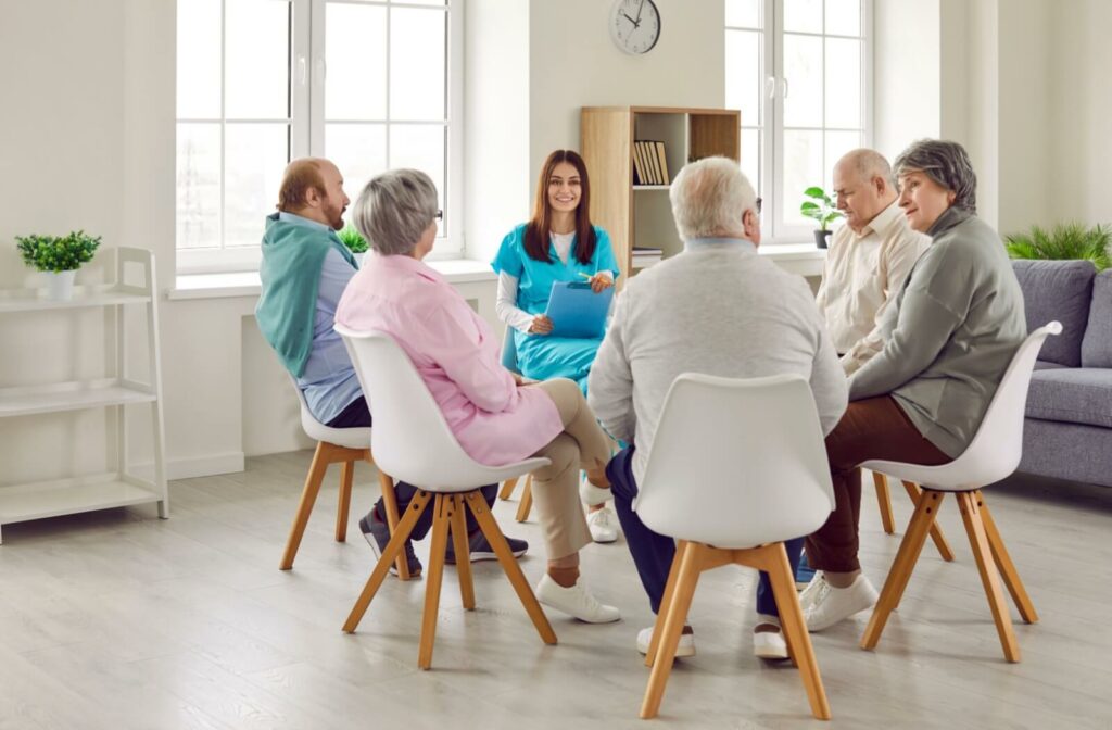 A dementia support group gathered together.